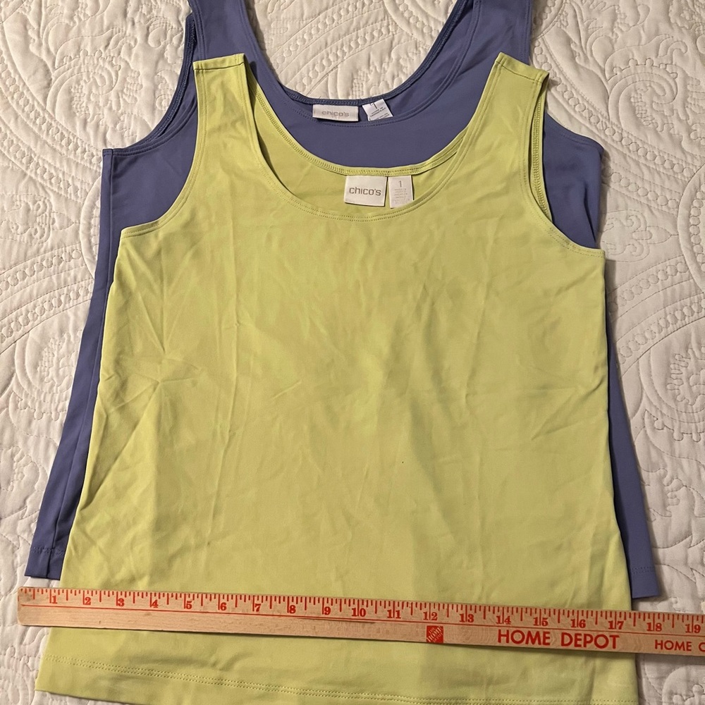 THREE CHICO’S SIZE 1 TANK TOPS LAVENDER GREEN TAN